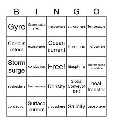 6th grade Vocab Bingo Card