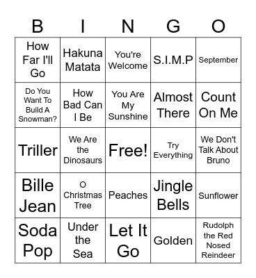 Music Bingo Card