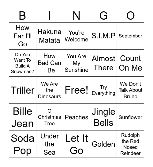 Music Bingo Card