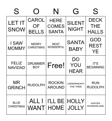 CHRISTMAS SONGS Bingo Card