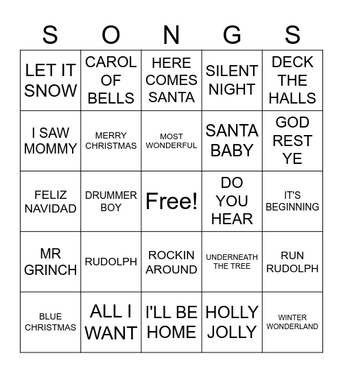 CHRISTMAS SONGS Bingo Card