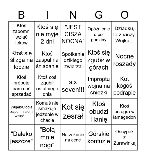 Zakopanie Bingo Card