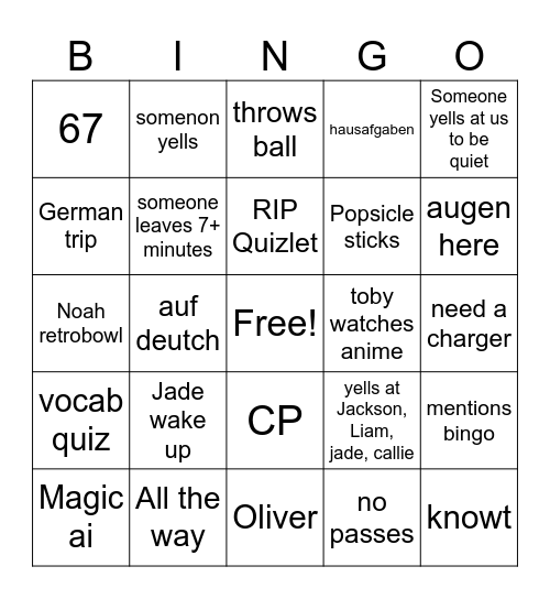 German Bingo Card