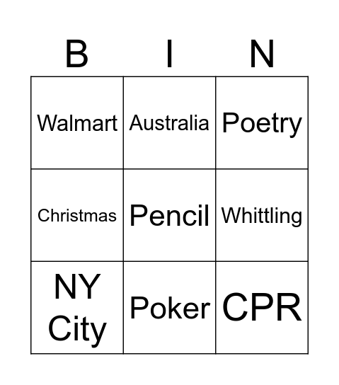 Untitled Bingo Card