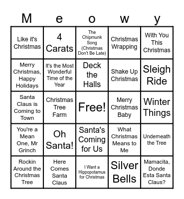 The Kitten Cradle- Holiday Music Bingo Card