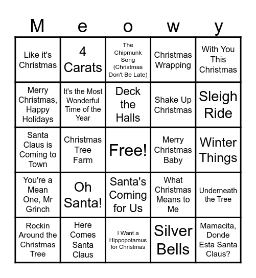 The Kitten Cradle- Holiday Music Bingo Card