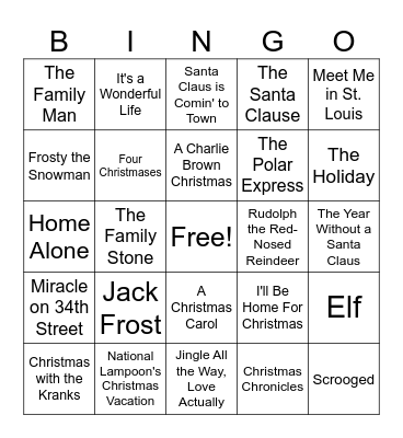 Christmas Movie Bingo Card