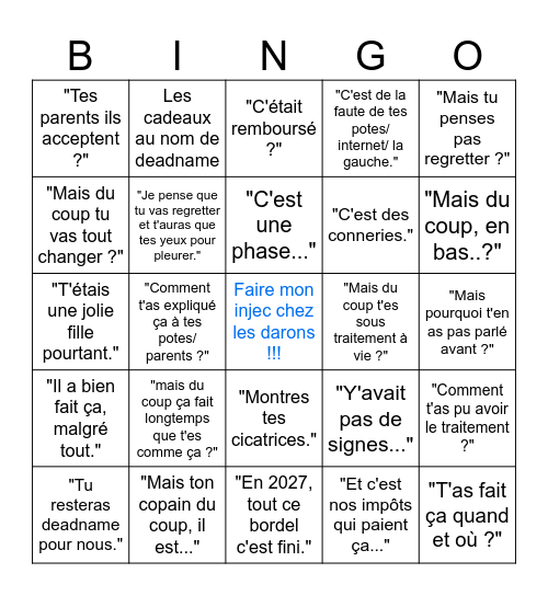 Noël en tant que personne trans Bingo Card