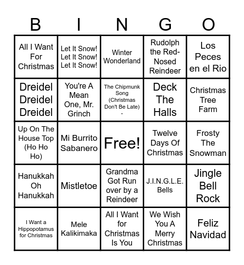 NDEHS Music Bingo Card