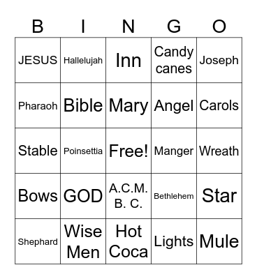 A. C. M. B. C Christmas Bingo Card