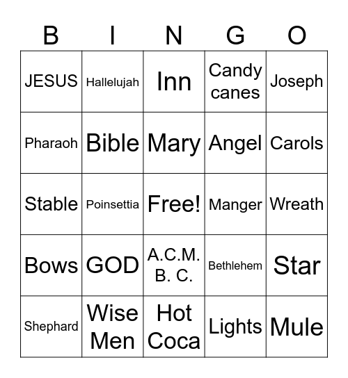A. C. M. B. C Christmas Bingo Card