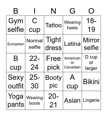 Naughty Bingo Card