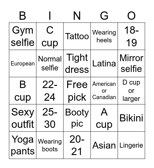 Naughty Bingo Card