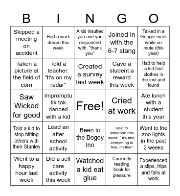 MHS Bingo FUN! Bingo Card