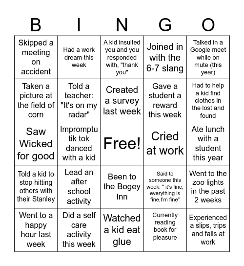 MHS Bingo FUN! Bingo Card