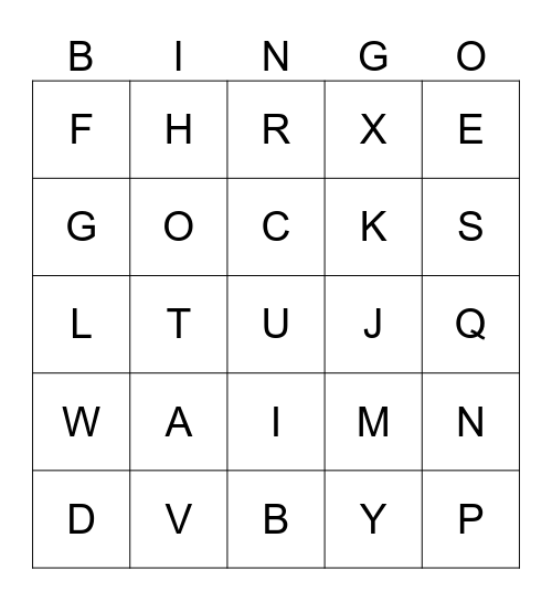 Alphabet Bingo Card