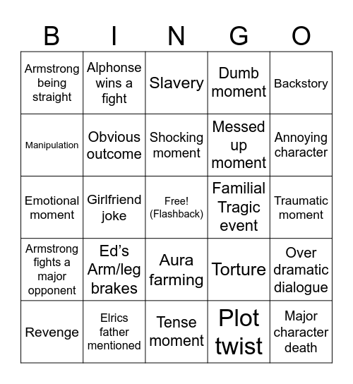Full metal Bingo Card