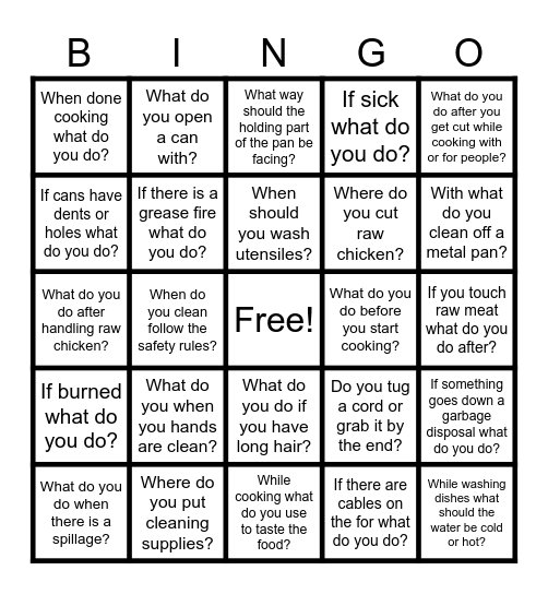 Kitchen Safety Bingo Card