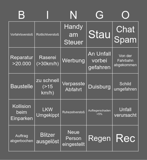 ETS2 Bingo Card