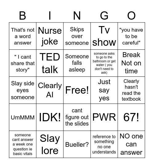 EMT lecture Bingo Card