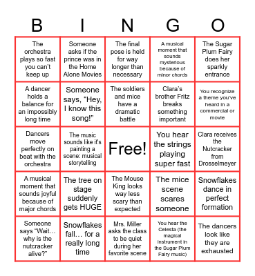 The Nutcracker Bingo Card