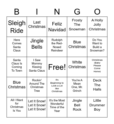 Holiday Music Bingo Card