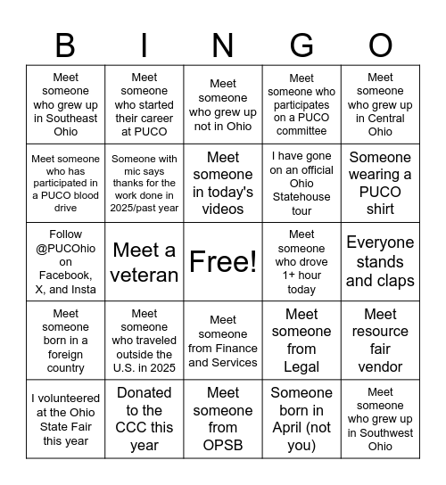2025 PUCO All Staff Meeting Bingo Card