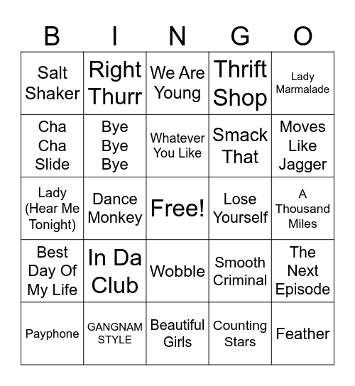 2000's Bingo Card