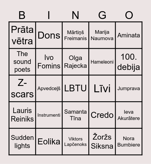 LV mūziķi Bingo Card