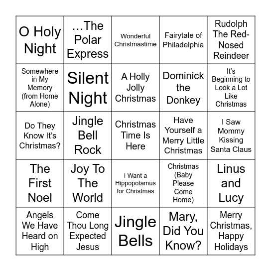 Christmas Music Bingo Card