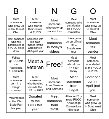 2025 PUCO All Staff Meeting Bingo Card