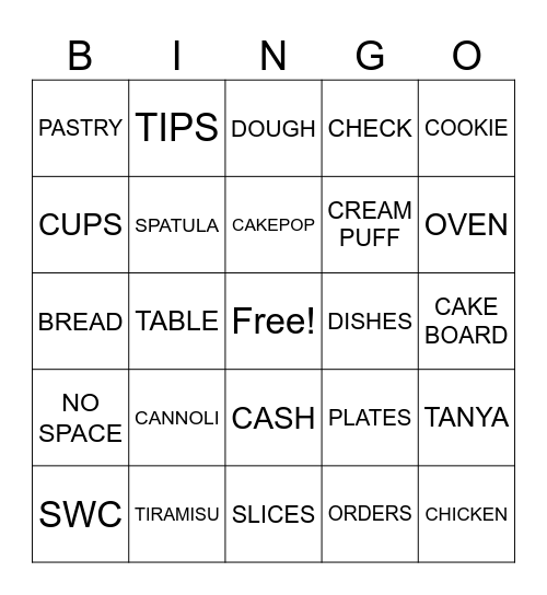 BAKERY BINGO Card