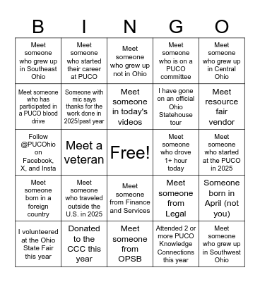 2025 PUCO All Staff Meeting Bingo Card