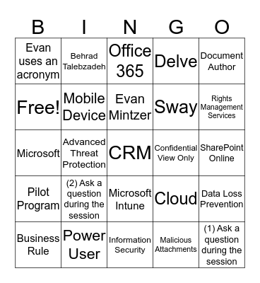 Office 365 Security Bingo Card