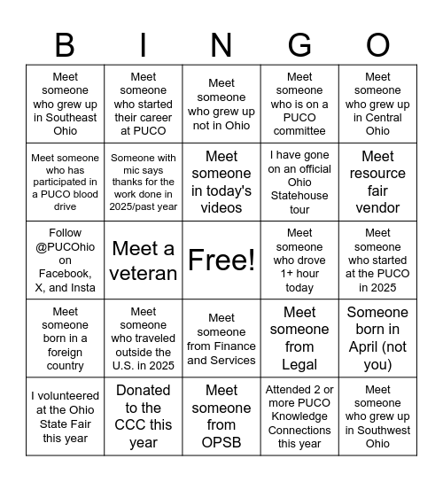 2025 PUCO All Staff Meeting Bingo Card
