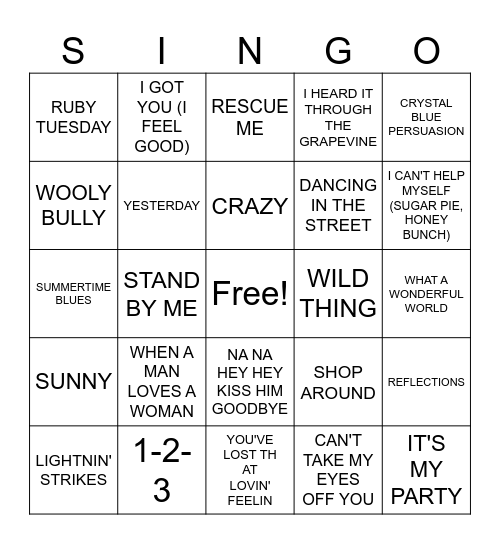 SINGO 60'S #2 Bingo Card
