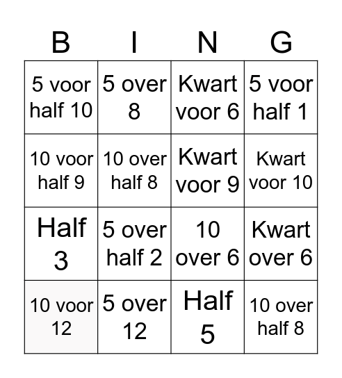 Klokkenbingo Card