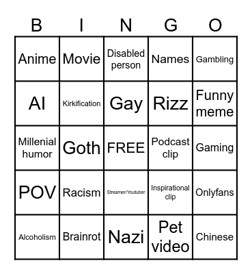 Reels Bingo Card