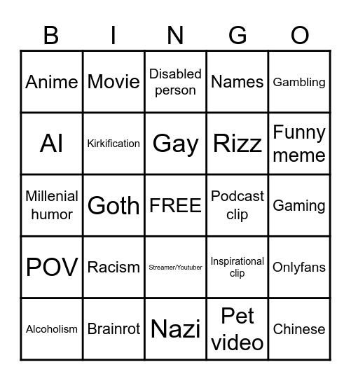 Reels Bingo Card