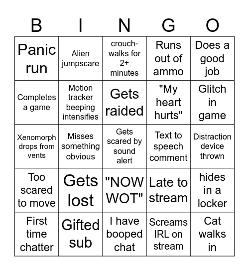 ScaredyChlo Bingo! Bingo Card