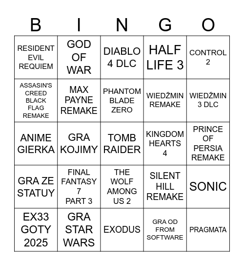 TGA 2025 Bingo Card