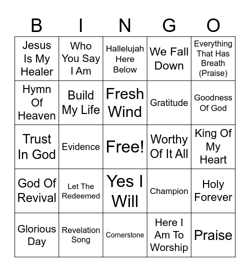 Worship Music Bingo Card