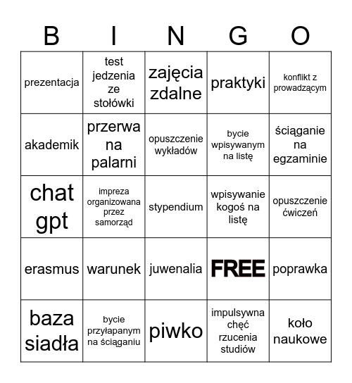 STUDIA BINGO Card