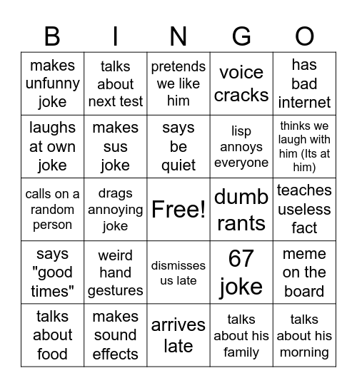 Mount Bingo Card