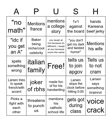 APUSH+APLAC BINGO CARDS Bingo Card