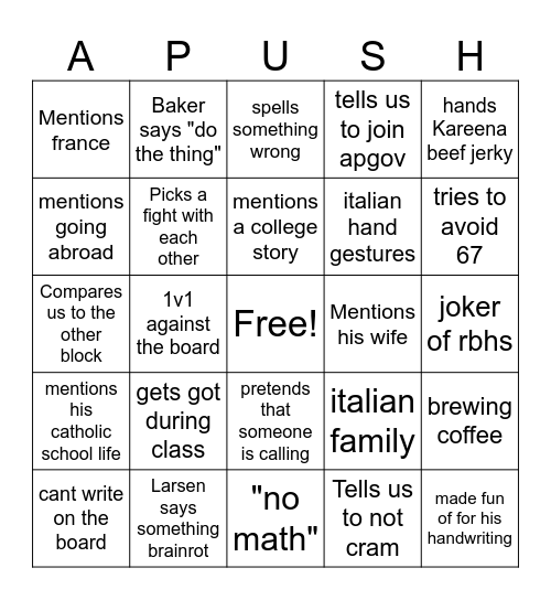 APUSH+APLAC BINGO CARDS Bingo Card
