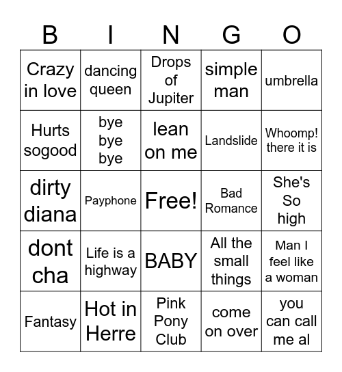 Sing with me Bingo Card