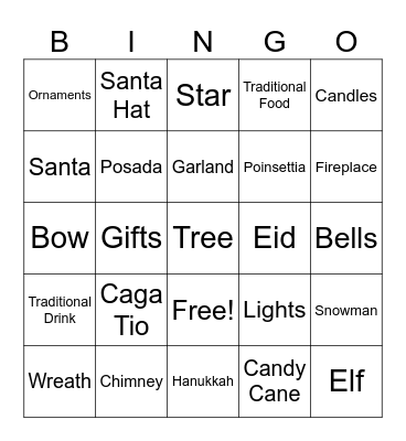 Winter Multicultural Holiday Bingo Card