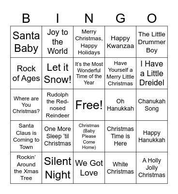 Holiday Music BINGO Card