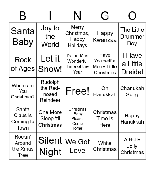 Holiday Music BINGO Card